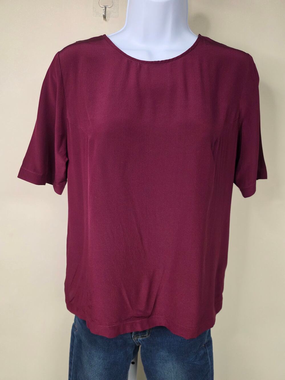 Amanda Uprichard Burgundy 100% Silk Blouse Approx S Made USA 0153